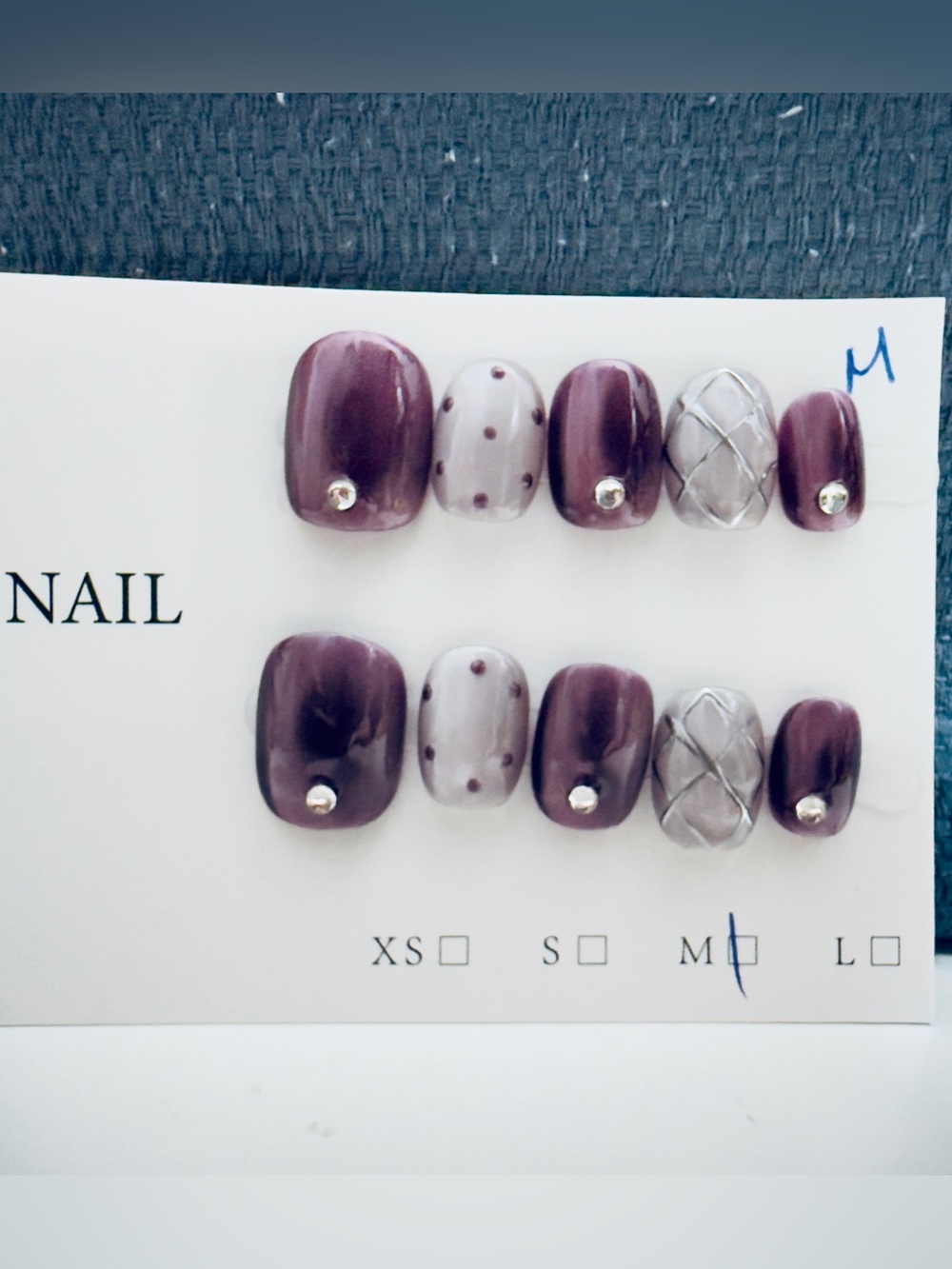 Plum & Silver Rhinestone Press-On Nail Set